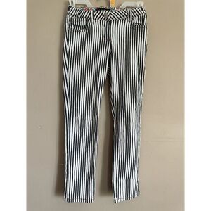 Mini Boden Girls Navy Blue And White Denim Striped Jeans Floral Trim Size 10‎